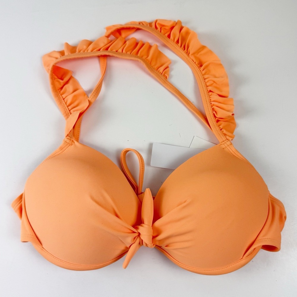 Salt + Cove Bikini Top Juniors Size Large Orange Criss Cross Back Ruffle NWT